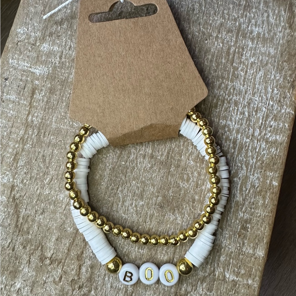 Handmade Beaded Halloween Bracelet set of 2 - BOO